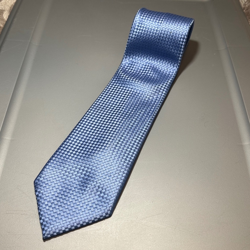 Croft & Barrow Mens Blue Woven Basketweave 100% Silk Necktie Classic Tie